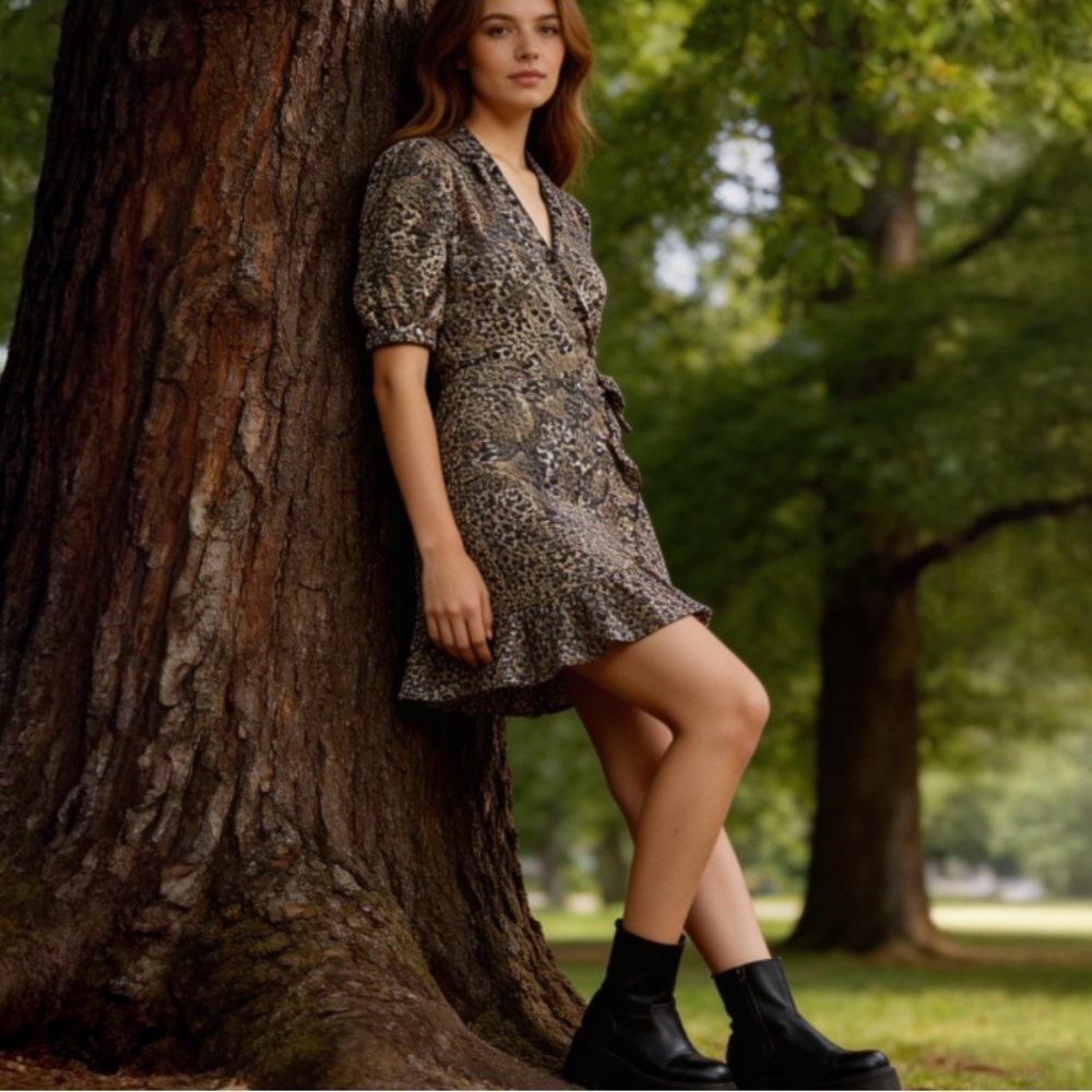 Topshop Animal Print Plunging V Neck Mini Dress - Picture 5 of 7